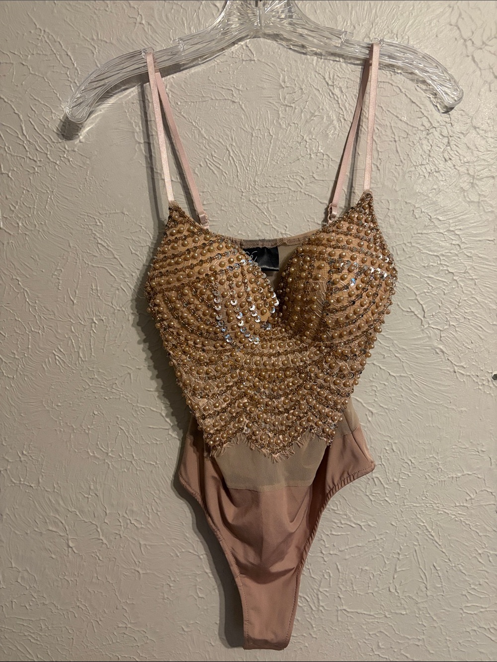 Size XS Windsor Rose Pink Beaded Lace Bodysuit